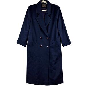 Vintage Kristen Blake Navy Wool Button Trench Womens 10 Old Money Luxury Coat